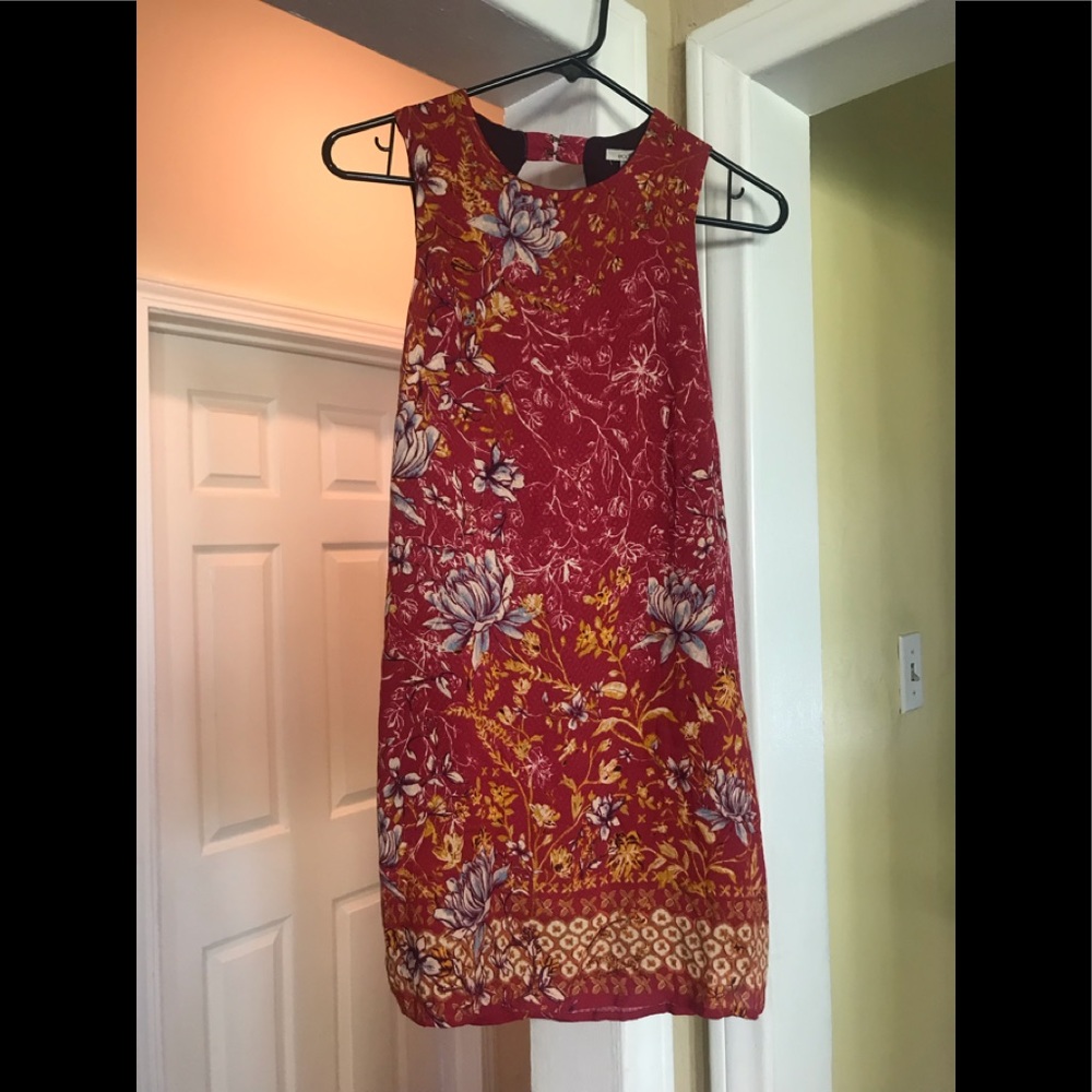 Ecote UO Pink Floral Mini Dress with Yellow Accents